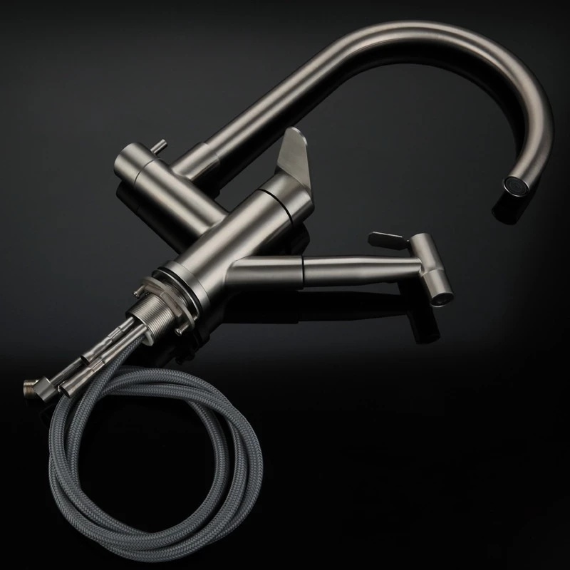 [พร้อมส่ง] ก๊อกซิงค์ล้างจาน 2 หัว ฉีดล้างผัก สแตนเลส 304 แถมฟรี ข้อต่อสองทาง [iBITSHop] - รูปที่ 2