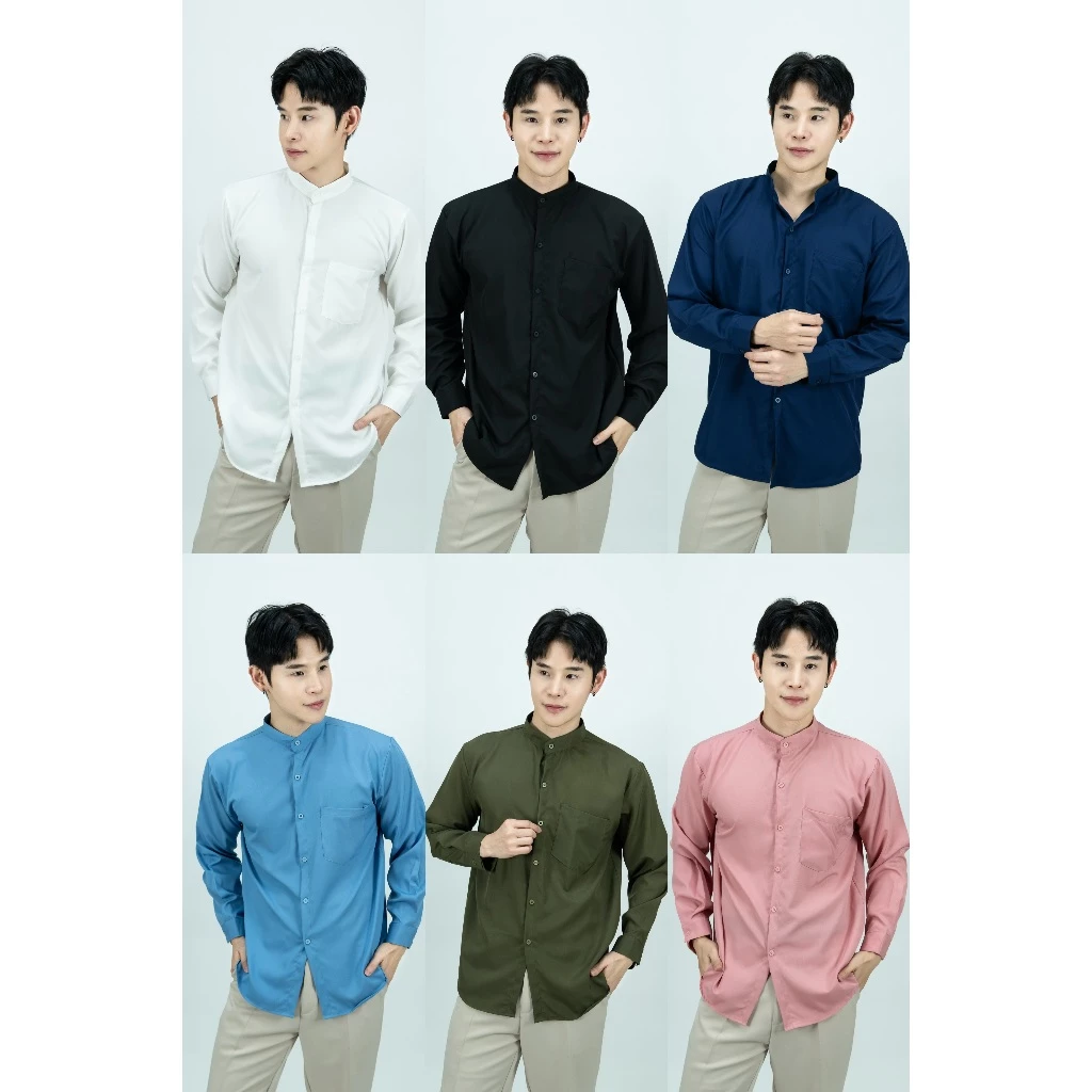 [ส่งทันที กทม.1 วัน] S19: เสื้อเชิ้ตคอจีนแขนยาว สีพื้น รุ่นมีกระเป๋า มีไซซ์ M-4XL ยับยาก ไม่ยืดไม่ย้วย ผ้านิ่ม