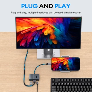 MEEGOO อะแดปเตอร์ USBcเป็นHDMI สายขยายพอร์ต3in1 USB3.0 HDMI PD เสียบและเล่น สำหรับMacbook โทรทัศน์