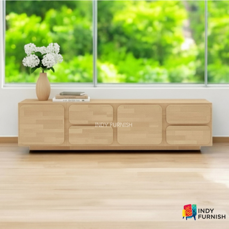 INDY FURNISH ตู้อเนกประสงค์บานเปิด ไม้ยางพารา รุ่น Bobo สีไวท์โอ๊ค