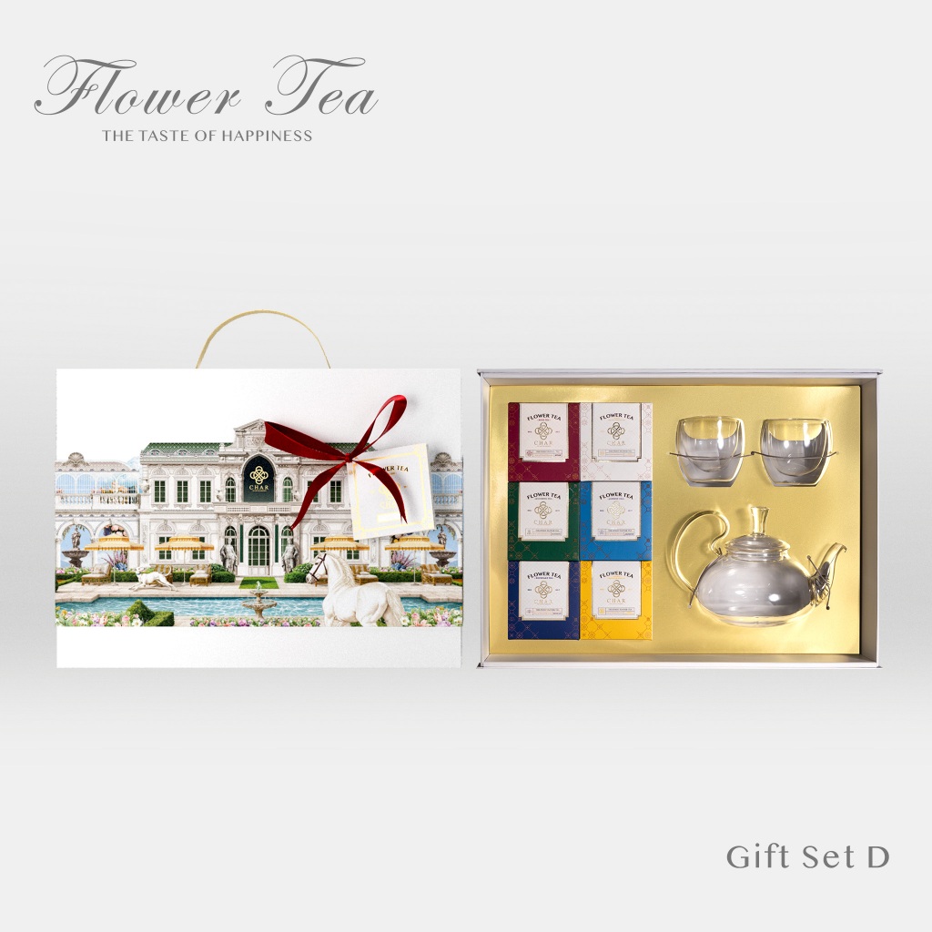 CHAR Premium Box Set D (ชุดชาดอกไม้ x6) + กาน้ำชา/ แก้วสองชั้น  | ชุดของขวัญ Gift Set