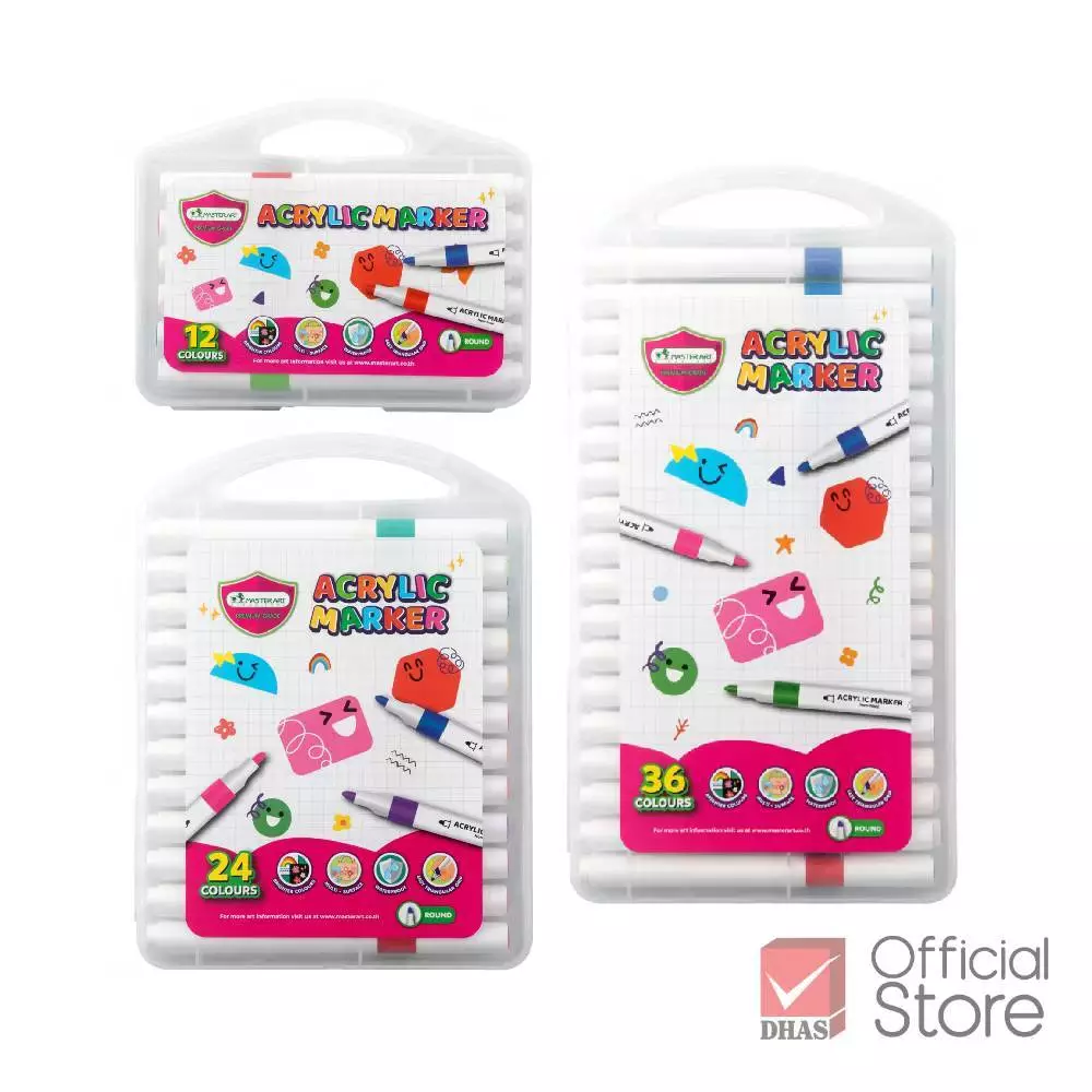 ปากกาสี อะคริลิค มาร์กเกอร์ Acrylic marker 12 สี / 24 สี / 36 สี จำนวน 1 กล่อง แบนด์ Master Art