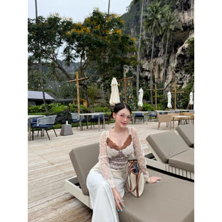M209- เสื้อซีทรูแขนยาวลูกไม้สุดหวาน ดีเทลเนื้อผ้าตาข่ายจุด พร้อมฟองน้ำในตัว