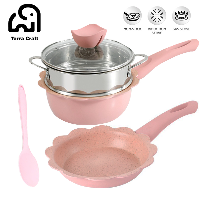 Terra Craft สำหรับเด็ก หม้ออาหารเสริม หม้อนมขนาดเล็ก ไม่ติดหม้อซุป หม้อบะหมี่กึ่งสำเร็จรูป เหมาะสําหรับทุกเตา - 16ซม