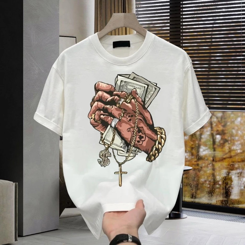 Stylish Gangster T-Shirt with Short Sleeves and Loose Fit, Black and White Clothing!