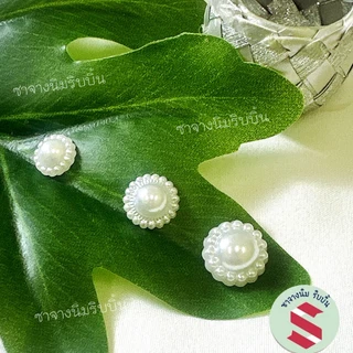 มุกล้อมครึ่งซีกจำนวน100ชิ้นติดโบว์ดำและงานเหรียญโปรยทานขนาด 8,10,12มิล