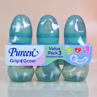 Pureen ขวดนมเพียวรีนจับถนัดมือ PPคอมาตรฐานแพ็ค3ขวดจุกนุ่มAnti-colic Grip grow