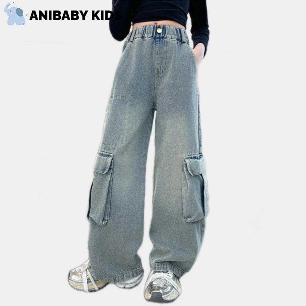 ANIBABY KIDS เด็กผู้หญิง กางเกงยีนส์ เด็กใหม่ อเมริกันวินเทจ กางเกงฤดูร้อนสบาย ๆ - รูปที่ 4
