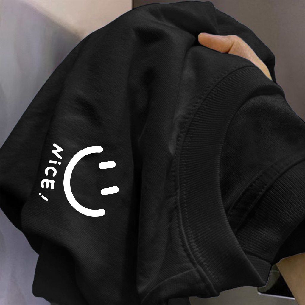 TeeTwoOne สไตล์เกาหลี เสื้อยิ้ม พิมพ์ลาย "Smile NICE" ผ้าฝ้ายแท้  โคตรนุ่ม OVERSIZE เสื้อยืดผู้ชาย【COD】