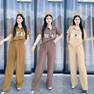 ชุด2ชิ้น เสื้อคอปกหมี+ขายาว