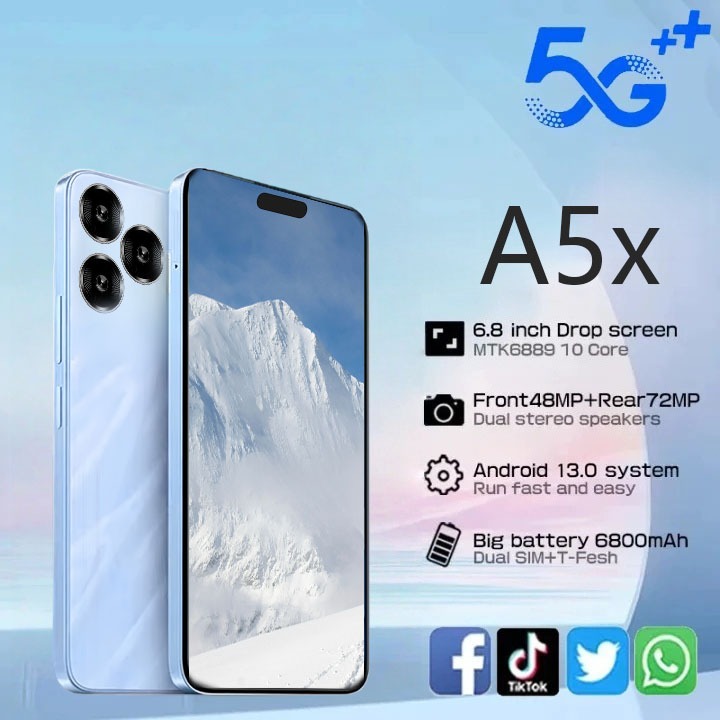 A5x 5G โทรศัพท์ 6.8 นิ้ว 16GB + 512GB HD โทรศัพท์ 5G สองซิม WiFi มาร์ทโฟนซีโอดี