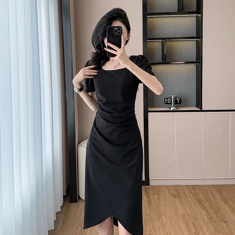 เกาหลี ไปทะเล เดรสสีดํา ชุดผู้หญิง ออกงาน สาวอวบ มินิเดรสสายเดี่ยว ออกงาน รัดรูป  สาวอวบ แฟชั่น เสื้อผ้าสาวอวบ
