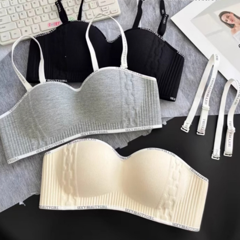 Bmme👙เสื้อชั้นในผู้หญิง ไม่มีโครง ดันทรง หน้าอกเล็กดูใหญ่ขึ้น ป้องกันหย่อนคล้อย โครงเหล็ก สายเดี่ยว ทรงครึ่งคัพ