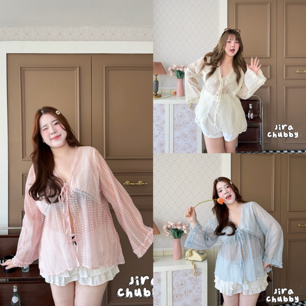 Flora Puff - เสื้อคลุมแขนยาวลายดอกเล็ก ฟรีไซส์ อก 40-50 นิ้ว ใส่ไปทะเล คาเฟ่ก็น่ารัก เสื้อสาวอวบ