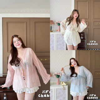 Flora Puff - เสื้อคลุมแขนยาวลายดอกเล็ก ฟรีไซส์ อก 40-50 นิ้ว ใส่ไปทะเล คาเฟ่ก็น่ารัก เสื้อสาวอวบ