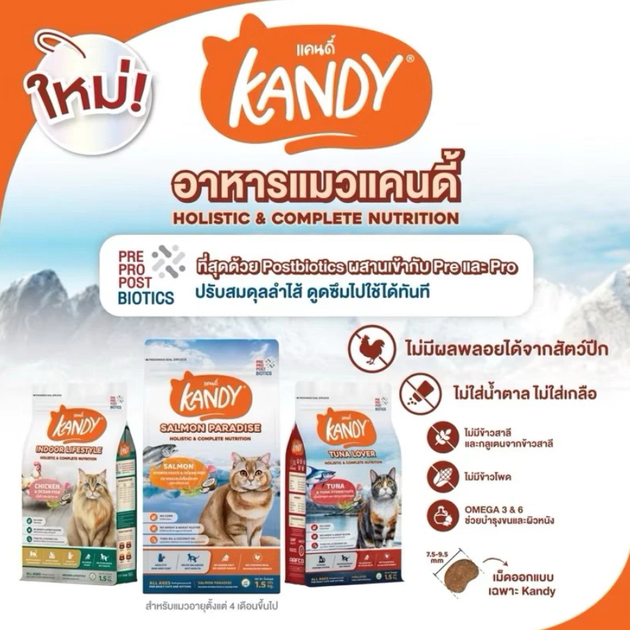 มีส่งด่วนส่งทีKandy Cat Food Holistic&Complete Nutrition 😺❤️ แคนดี้ อาหารเม็ดสำหรับน้องแมวสูตรคอมพลีท&บาลานซ์บรรจุ 1.5kg