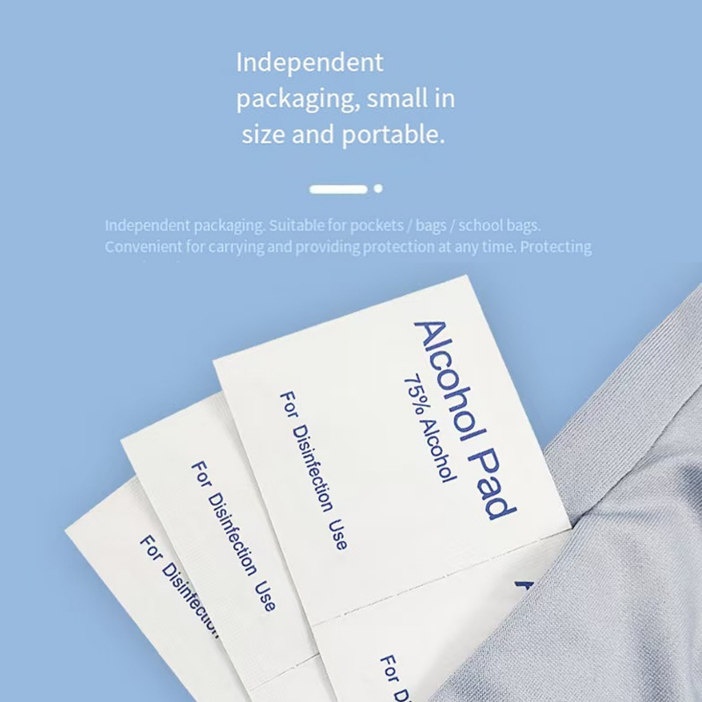 Alcohol pad  แผ่นแอลกอฮอล์ 75% เช็ดทำความสะอาด แอลกอฮอล์แผ่น แผ่นทำความสะอาด 50 ชิ้น/กล่อง - รูปที่ 2