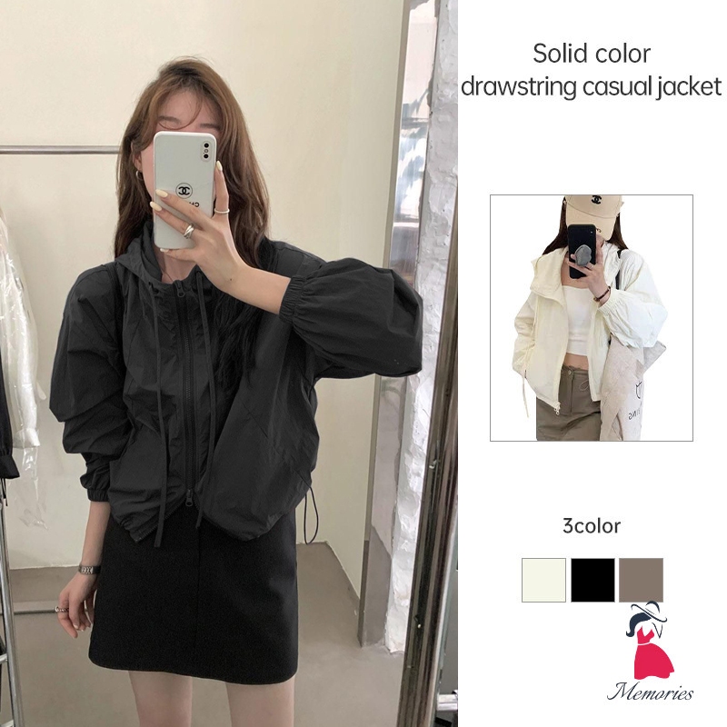 แจ็คเก็ตสีทึบสั้น แจ็คเก็ตกลางแจ้ง Drawstring อเนกประสงค์ แจ็คเก็ตลำลองบางระดับไฮเอนด์ของผู้หญิง-MTY
