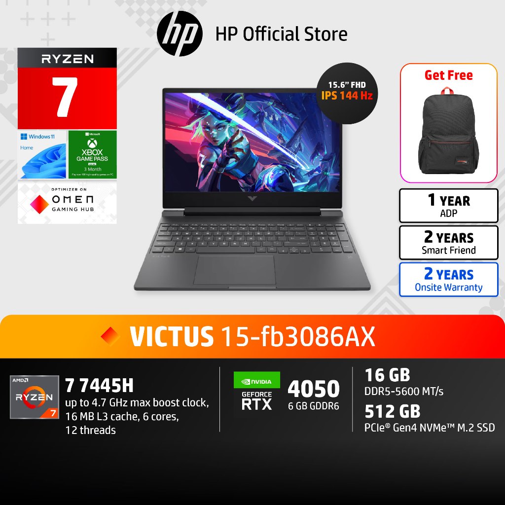 HP Victus Ryzen 7 7445H | RTX4050 | 16GB/512GB | FHD IPS 144 Hz | 2Yrs  15-fb3086AX Notebook Gaming