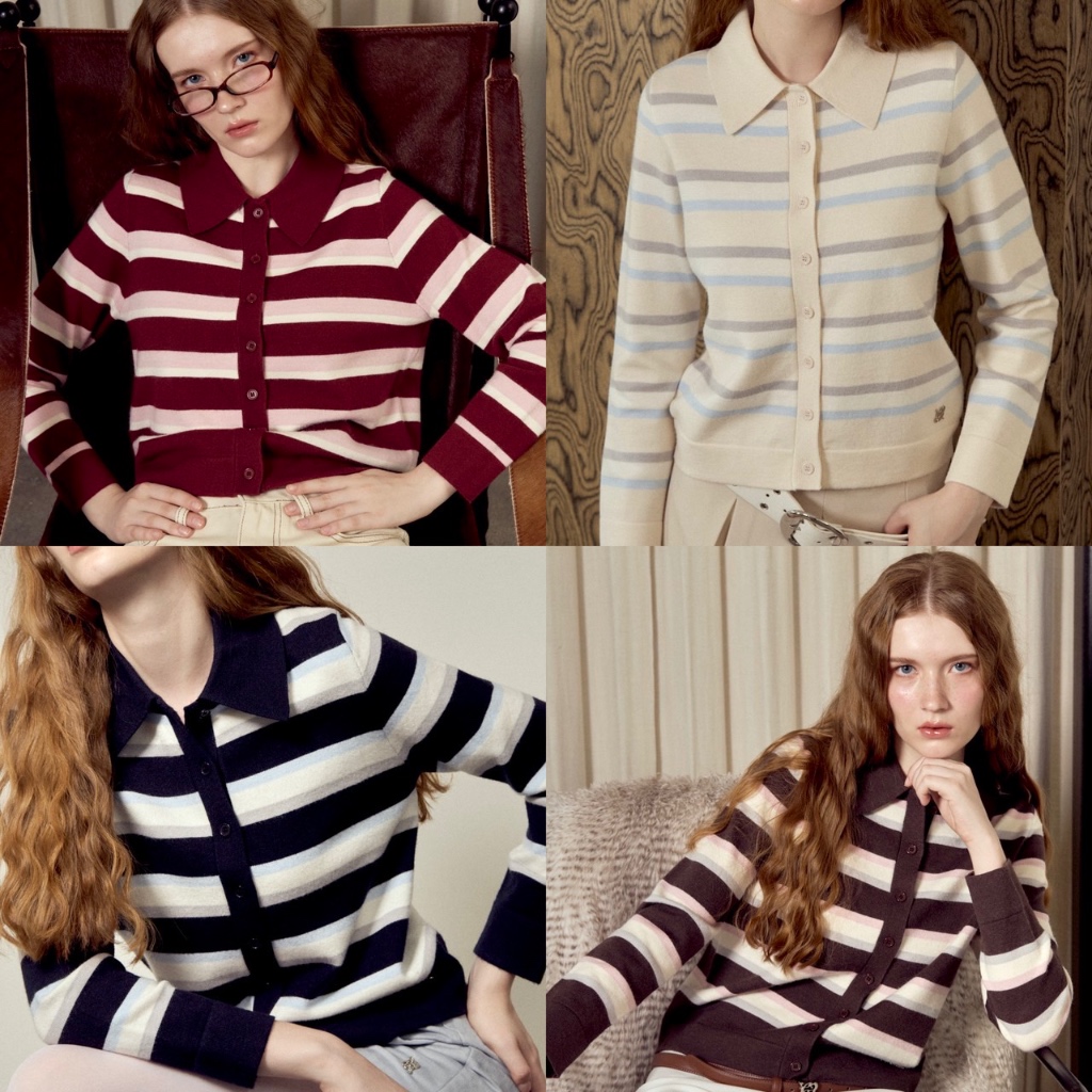 CHUUCHOP - Tommy Cardigan เสื้อคาดิแกนไหมพรมคอปกลายตาราง(C8455)