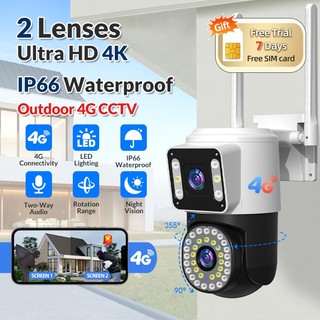 V380 กล้อง CCTV สองตา กล้องใส่ซิม 4G  ความละเอียดภาพ HD 8MP สีเต็มรูปแบบ กันน้ำสำหรับกลางแจ้ง