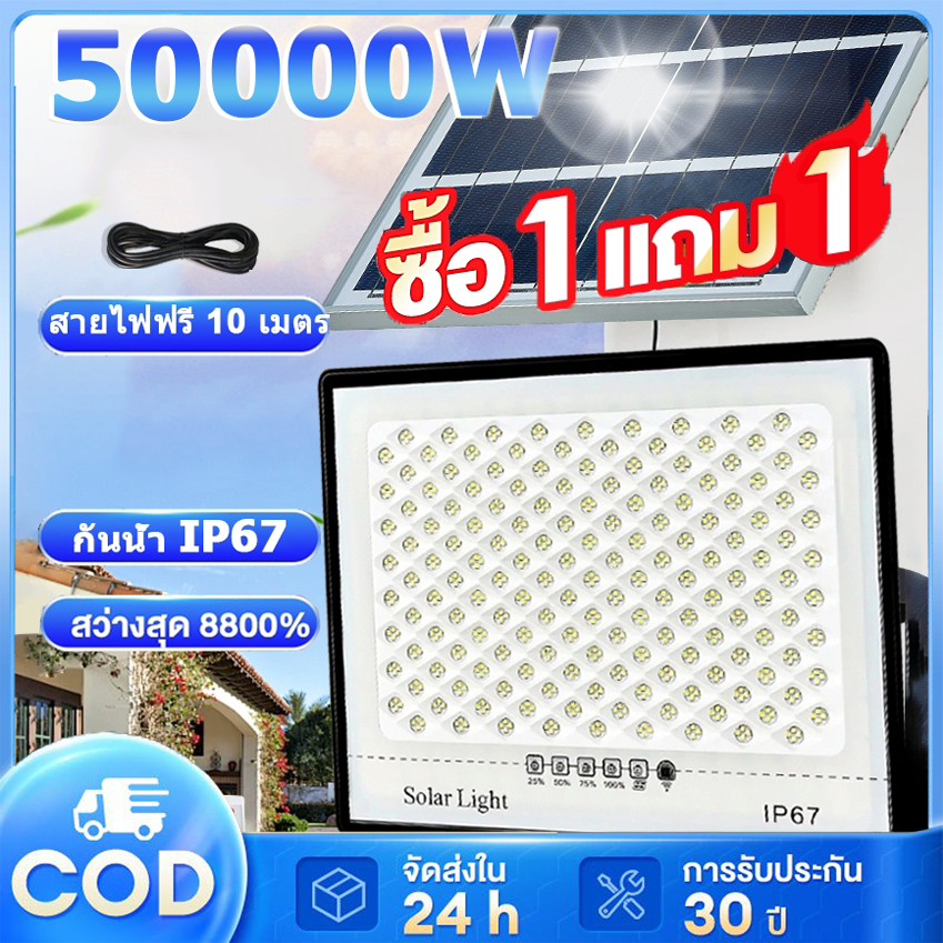 ไฟโซล่าเซลล์ 50000W กันน้ำกลางแจ้ง ป้องกันฟ้าผ่า Solar light การชาร์จไฟกลางวัน กลางคืนจะสว่างขึ้นโดยอัตโนมัติ