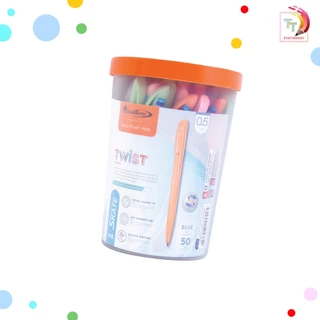 QUANTUM (ควอนตัม) ปากกาลูกลื่น ปากกา รุ่น TWIST ขนาดหัว 0.5 มม. หมึกน้ำเงิน ( 50 ด้าม / กระปุก คละสี )
