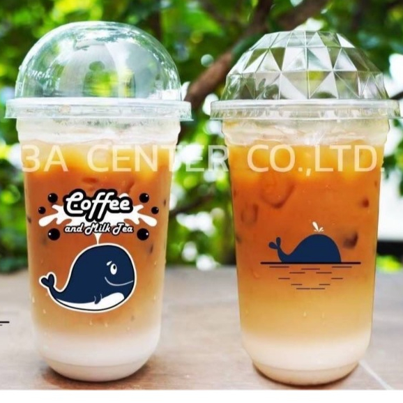 *พิมพ์ลาย วาฬ Cof fee*แก้ว PP 22 oz.ปาก95 เรียบ ตรา3A  บรรจุ20แถว/ลัง1000ใบ(50ใบ/แพ็ค)