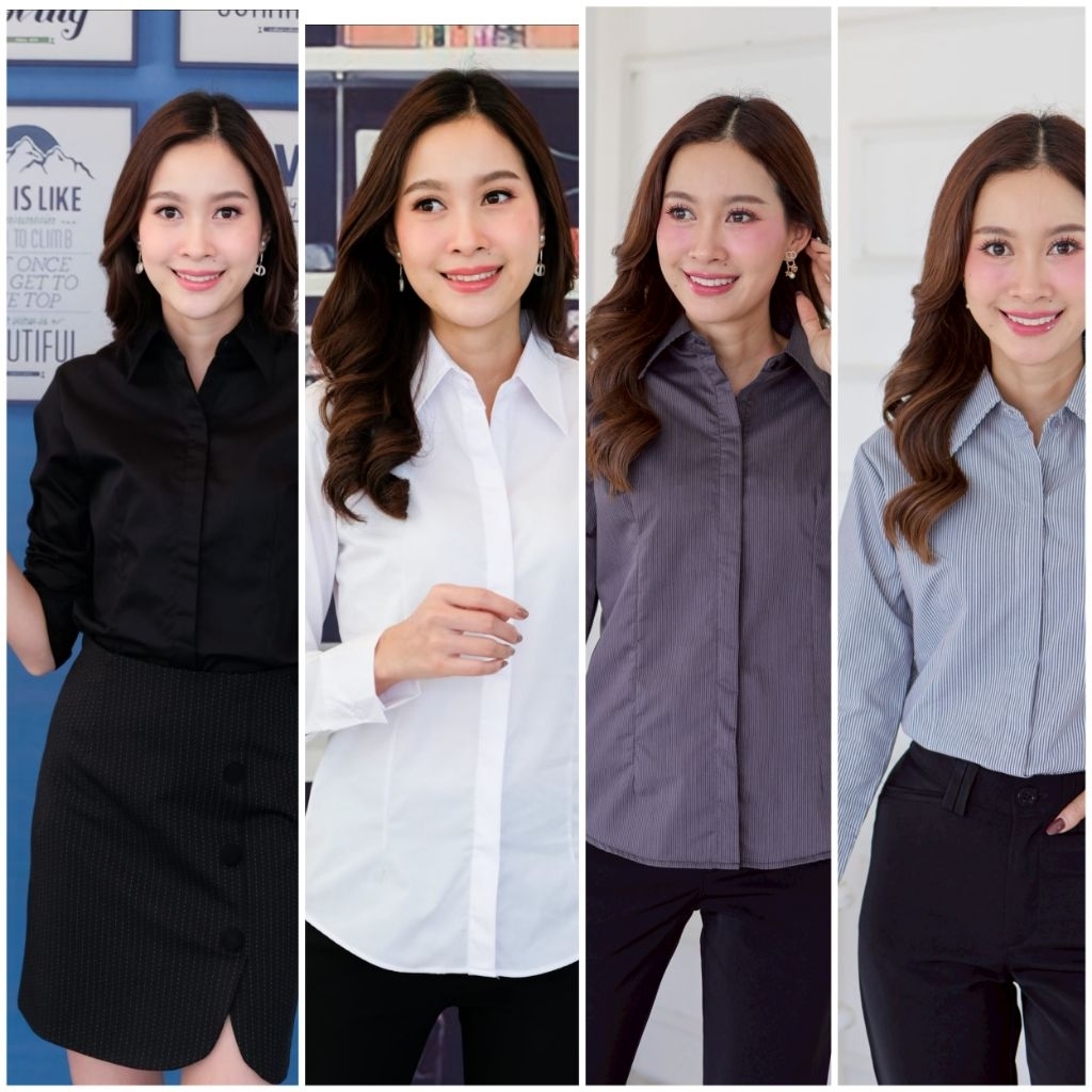เสื้อเชิ้ตหญิง(basic)-แขนยาว m-44