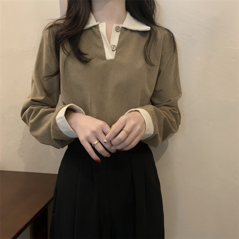 พร้อมส่งในไทย** เสื้อคอปกแขนยาวผ้าร่อง กระดุมใช้งานได้ เสื้อสีพื้น มีส่งด่วนกทม. Y280 - รูปที่ 6