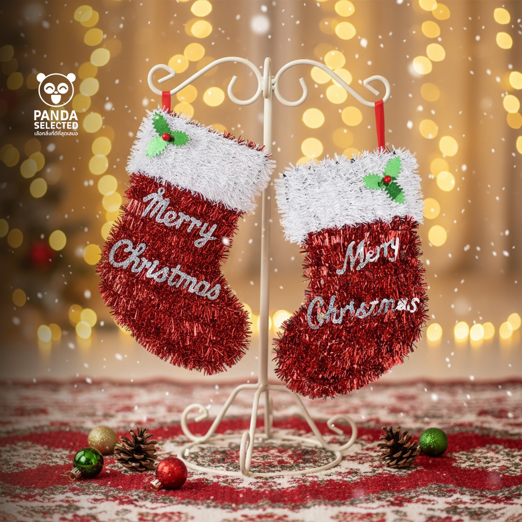 Christmas Stocking ถุงเท้าคริสต์มาส ของประดับสุดน่ารัก ใช้ตกแต่งต้นคริสต์มาสหรือมุมห้อง