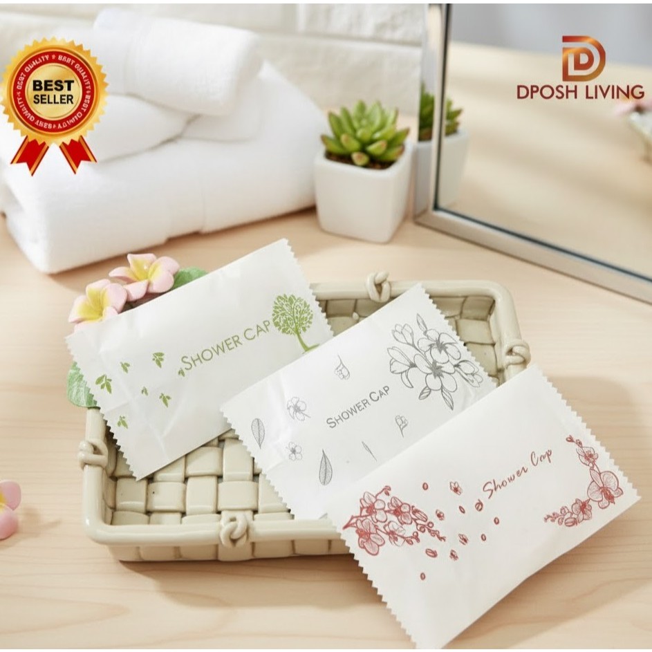 หมวกอาบน้ำโรงแรม หมวกพลาสติกใส ที่คลุมผมอาบน้ำ   Shower Cap  ซองกระดาษย่อยสลาย ของใช้ในโรงแรม ห้องพัก