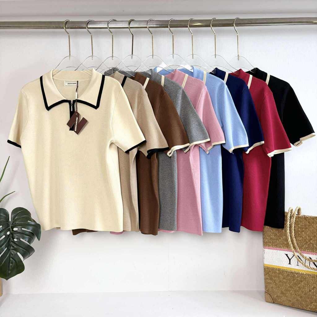 (T867)เสื้อไหมพรมสีพื้นคอปกซิปรูดทางเกาหลี