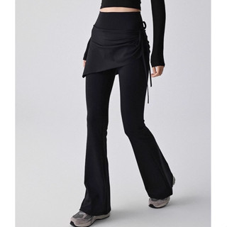 กางเกงโยคะขาบานแบบ 2ชั้น กางเกงกีฬาขายาวรุ่นใหม่แต่งผ้าปิดสะ…