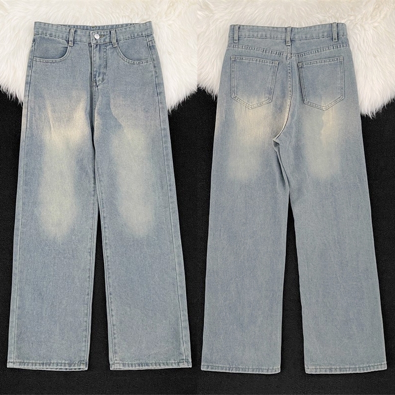 Plus size~Retro Jeans for women กางเกงขายาวทรงตรงสไตล์เรโทรสุดเทรนด์ กางเกงยีนส์ทรงหลวมๆ ลำลองอเนกประสงค์HOT