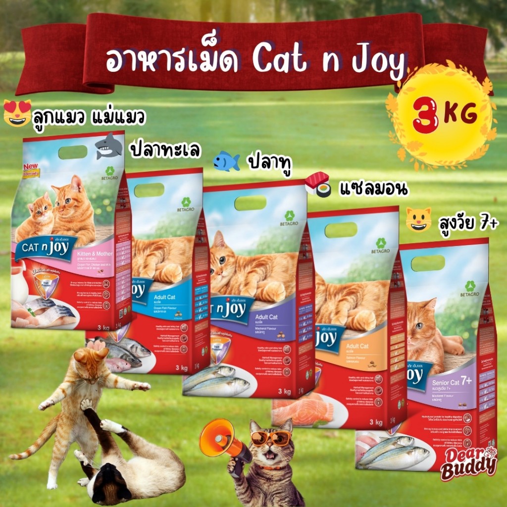 CAT n joy Triple Protection สูตรแมวโต 3kg รสปลาทะเลรวม รสปลาทู รสแซลมอน