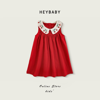 1-12 ปี ชุดเดรส ชุดกระโปรงลูกสาว แขนกุด ชุดเดรสเด็ก คอปกปักล…