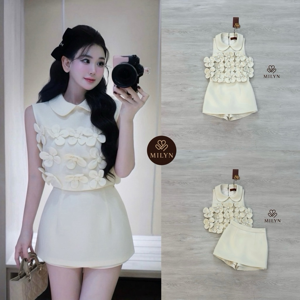 ชุดลุคคุณหนู ชุดเซทเรียบสวย Set ดอกไม้ 3D สุดหรู Mila