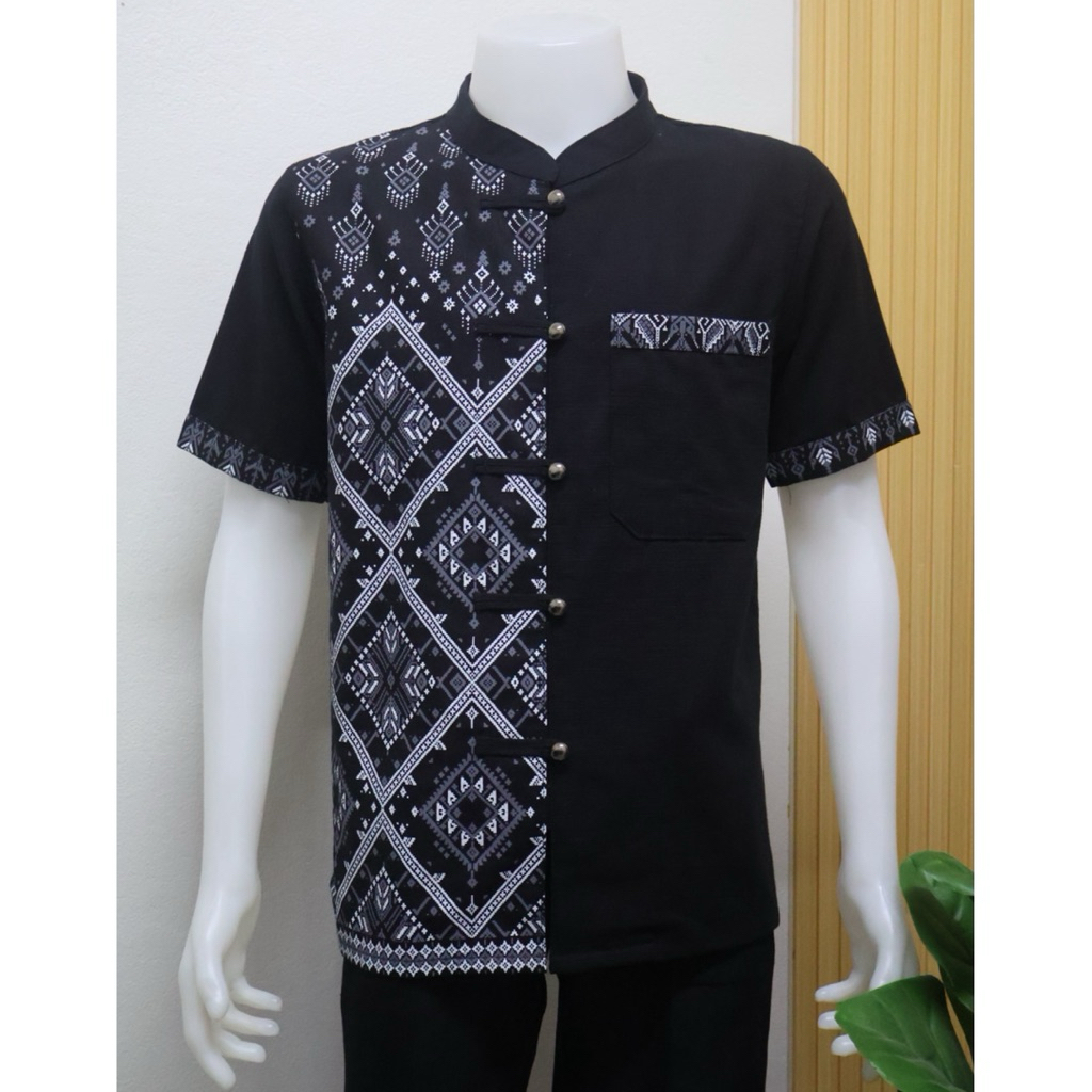 เสื้อลายไทยประยุกต์สีดำ🖤อก42-60นิ้ว🤍ทรงสวย🖤เนื้อผ้าชินมัย
