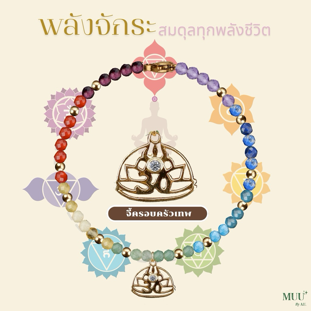 ✨ จี้เนื้อเงินครอบครัวเทพ 3องค์ x พลังหินแท้จักระ 7 สี (พระศิวะ,พระพิฆเนศ,พระแม่ลักษมี)