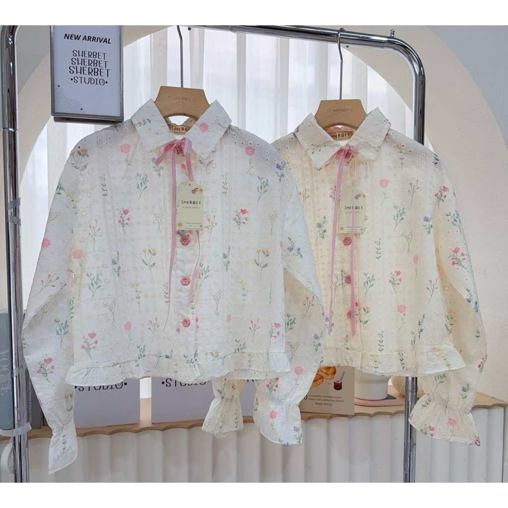 ป้าย Sherbet เสื้อผ้าคอตตอนปักฉลุลายทั้งตัว อก 40 นิ้ว ยาว 19 นิ้ว