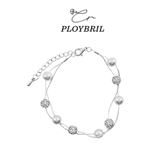 PLOYBRIL💕Kroean 925 Sliver ลูกปัดชุบ Starry Sky Pearl Shining Brightly สร้อยข้อมือปรับผู้หญิงเครื่องประดับของขวัญ S015