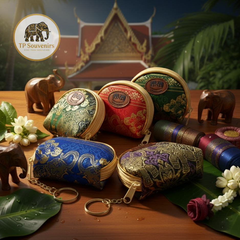 กระเป๋าใส่เหรียญ ลายผ้าไหมไทย / ผ้าลายช้าง🐘 (TP Souvenirs) 🇹🇭 ของฝากจากไทย ของชำร่วย กระเป๋าเล็กมีซิป พวงกุญแจ