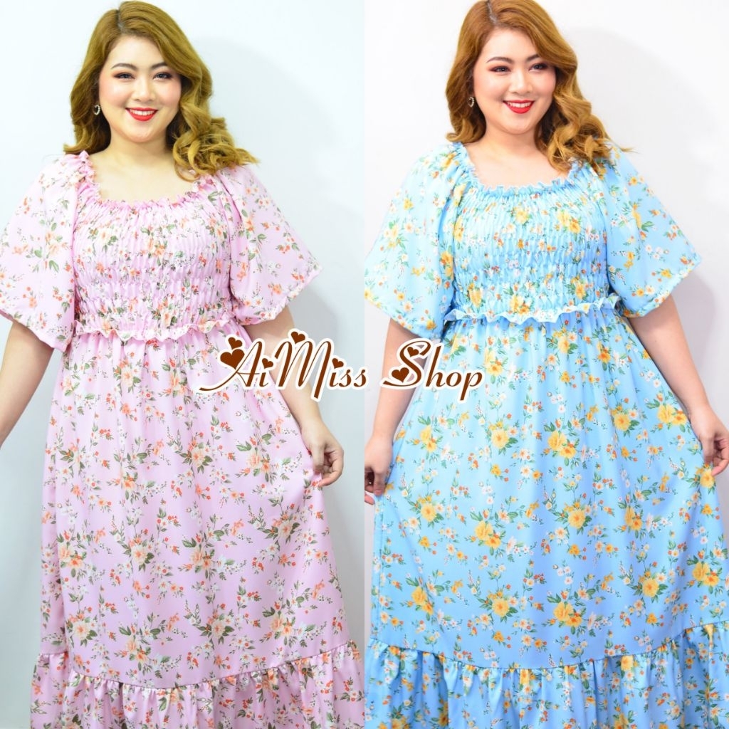 🌼AiMiss Shop🌼 รหัส M65 แม็กซี่เดรสสาวอวบ เดรสยาวสาวอวบ ชุดคนอ้วน ชุดใส่ออกงานสวยๆ