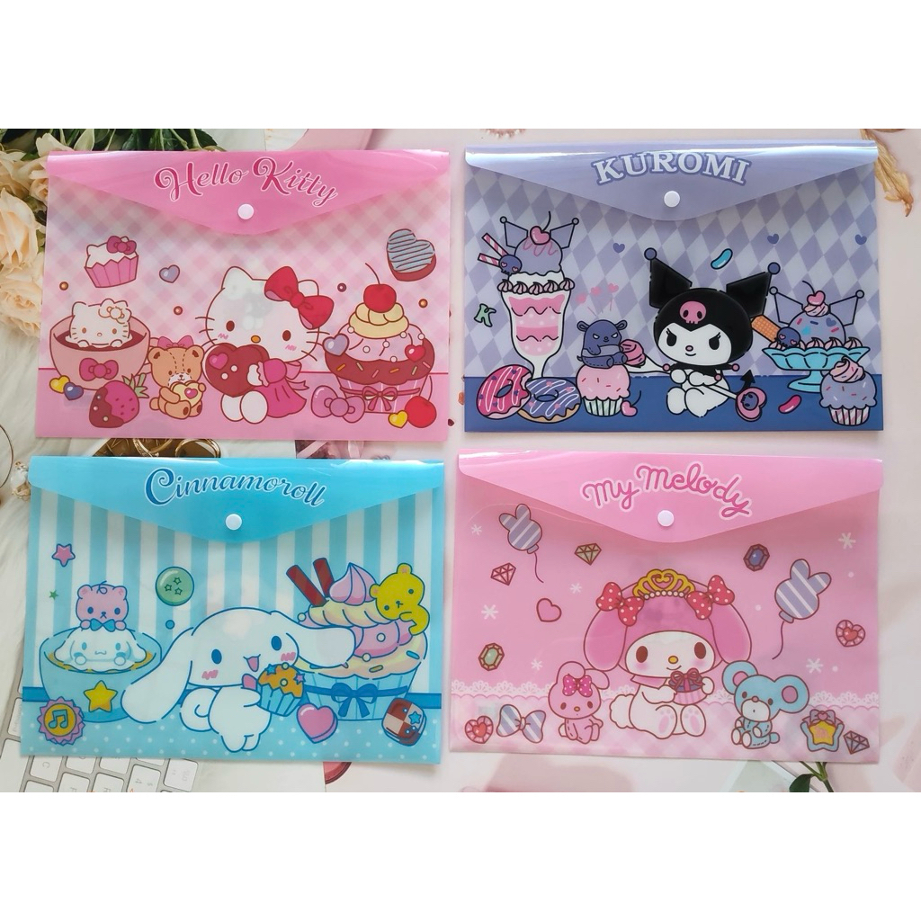 แฟ้มเอกสารมีกระดูม A4 ลายการตูนซาริโอ้ น่ารัก อุปกรณ์สำนักงาน