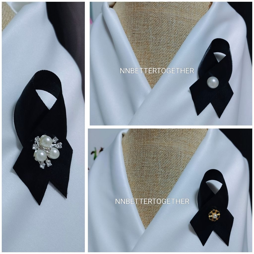 พร้อมส่ง! ริบบิ้นไว้อาลัย โบว์ไว้อาลัย เข็มกลัดติดเสื้อ