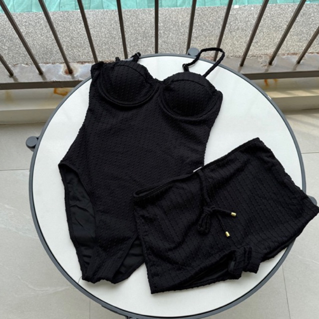 ชุดว่ายน้ำวันพีชสีพื้น สายเดี่ยวบรามีโครง กางเกงขาสั้นเอวต่ำ - รูปที่ 3