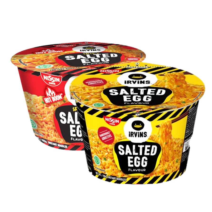 Nissin IRVINS Salted Egg Noodle CUP (SPICY + Original) นิชชิน บะหมี่กึ่งสำเร็จรูป (รสไข่เค็ม+รสไข่เค