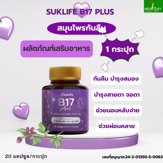 (ของแท้) สุขไลฟ์ บี 17 พลัส Suklife B17 Plus สมุนไพรกันลืม ช่วยบำรุงสมองและสายตาช่วยเพิ่มความจำ บรรจ
