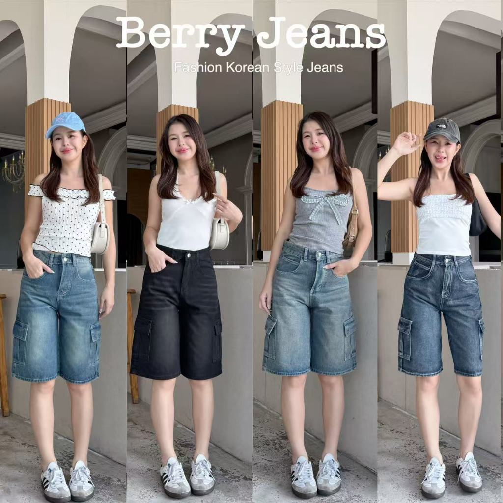 รหัส809 กางเกงยีนส์ขาสั้นคาร์โก้สีดำเฟด Vintage